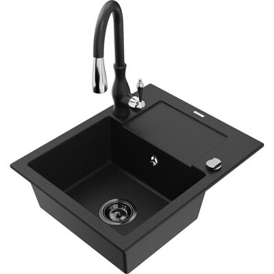 Mexen Enzo Fregadero De Granito De 1 Seno Con Escurridor Y Grifo De Cocina Savita, Negro - 6506-77-672601-70-b Mexen Enzo Fregadero De Granito De 1 Seno Con Escurridor Y Grifo De Cocina Savita, Negro - 6506-77-672601-70-b