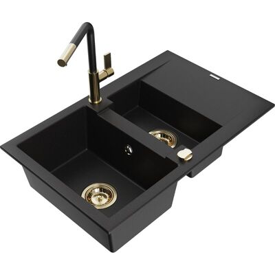 Mexen Gaspar Fregadero De Granito 1,5 Senos Con Escurridor Y Grifo De Cocina Flora, Negro - 6507-77-670401-57-g Mexen Gaspar Fregadero De Granito 1,5 Senos Con Escurridor Y Grifo De Cocina Flora, Negro - 6507-77-670401-57-g