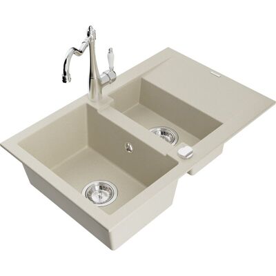 Mexen Gaspar Fregadero De Granito De 1,5 Senos Con Escurridor Y Grifo De Cocina Carla, Beige - 6507-69-670700-00 Mexen Gaspar Fregadero De Granito De 1,5 Senos Con Escurridor Y Grifo De Cocina Carla, Beige - 6507-69-670700-00