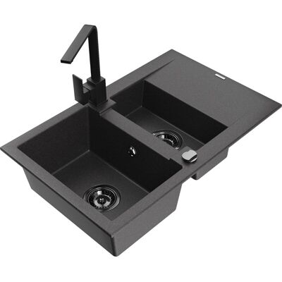 Mexen Gaspar Fregadero De Granito De 1,5 Senos Con Escurridor Y Grifo De Cocina Rita, Negro Moteado - 6507-76-670300-70-b Mexen Gaspar Fregadero De Granito De 1,5 Senos Con Escurridor Y Grifo De Cocina Rita, Negro Moteado - 6507-76-670300-70-b