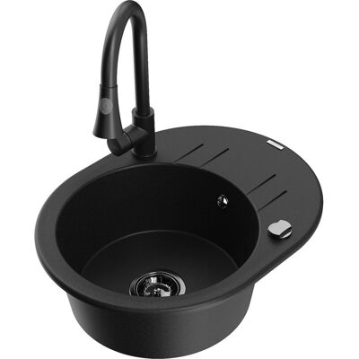 Mexen Kevin Fregadero De Granito De 1 Cuenco Con Escurridor Y Grifo De Cocina Elia, Negro - 6517-77-670101-70-b Mexen Kevin Fregadero De Granito De 1 Cuenco Con Escurridor Y Grifo De Cocina Elia, Negro - 6517-77-670101-70-b