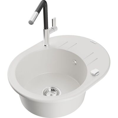 Mexen Kevin Fregadero De Granito De 1 Seno Con Escurridor Y Grifo De Cocina Flora, Blanco - 6517-20-670401-07 Mexen Kevin Fregadero De Granito De 1 Seno Con Escurridor Y Grifo De Cocina Flora, Blanco - 6517-20-670401-07
