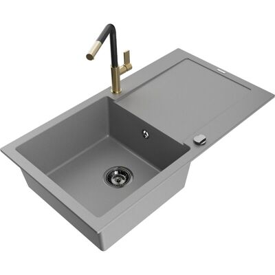 Mexen Leo Fregadero De Granito De 1 Cubeta Con Escurridor Y Grifo De Cocina Flora, Gris - 6501-71-670401-57-b Mexen Leo Fregadero De Granito De 1 Cubeta Con Escurridor Y Grifo De Cocina Flora, Gris - 6501-71-670401-57-b