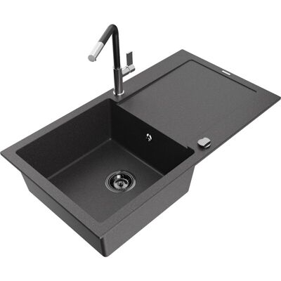 Mexen Leo Fregadero De Granito De 1 Seno Con Escurridor Y Grifo De Cocina Flora, Negro Moteado - 6501-76-670401-07-b Mexen Leo Fregadero De Granito De 1 Seno Con Escurridor Y Grifo De Cocina Flora, Negro Moteado - 6501-76-670401-07-b
