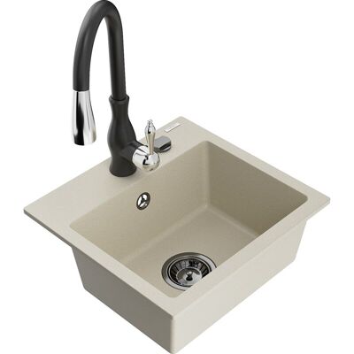 Mexen Milo Fregadero De Granito De 1 Seno Con Grifo De Cocina Savita, Beige - 6505-69-672601-70 Mexen Milo Fregadero De Granito De 1 Seno Con Grifo De Cocina Savita, Beige - 6505-69-672601-70
