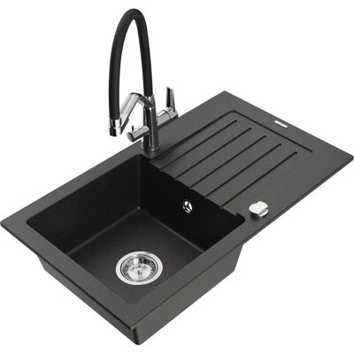 Mexen Pablo Fregadero De Granito De 1 Seno Con Escurridor Y Grifo De Cocina Duo, Negro/dorado Met谩lico - 6510-75-671701-07 Mexen Pablo Fregadero De Granito De 1 Seno Con Escurridor Y Grifo De Cocina Duo, Negro/dorado Met谩lico - 6510-75-671701-07