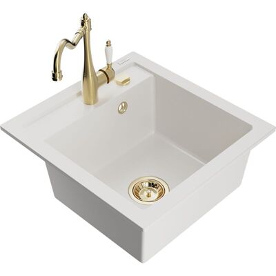 Mexen Vito Fregadero De Granito 1 Seno Con Grifo De Cocina Carla, Blanco - 6503-20-670700-50 Mexen Vito Fregadero De Granito 1 Seno Con Grifo De Cocina Carla, Blanco - 6503-20-670700-50