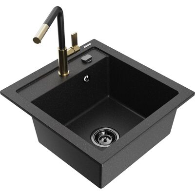 Mexen Vito Fregadero De Granito De 1 C谩mara Con Grifo De Cocina Flora, Negro/met谩lico Plateado - 6503-73-670401-57-b Mexen Vito Fregadero De Granito De 1 C谩mara Con Grifo De Cocina Flora, Negro/met谩lico Plateado - 6503-73-670401-57-b