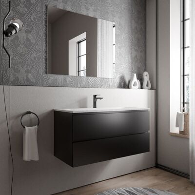 Bernstein - Mueble Lavabo Suspendido Mdf Negro Mate, Lavabo Fundición Blanco Mate + Orificio Grifería 100x46x50cm - Ava Brussels Negro Mate, Blanco Mate Con Orificio Para Grifo. Bernstein - Mueble Lavabo Suspendido Mdf Negro Mate, Lavabo Fundición Blanco Mate + Orificio Grifería 100x46x50cm - Ava Brussels Negro Mate, Blanco Mate Con Orificio Para Grifo.