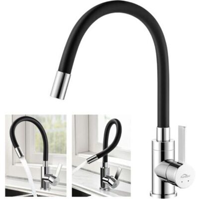 OEM Grifo De Cocina Flexible Con Caño Giratorio Alto, Mezclador Ajustable, Grifo Monomando De Agua Fría Y Caliente, Cromado Y Latón Negro. OEM Grifo De Cocina Flexible Con Caño Giratorio Alto, Mezclador Ajustable, Grifo Monomando De Agua Fría Y Caliente, Cromado Y Latón Negro.