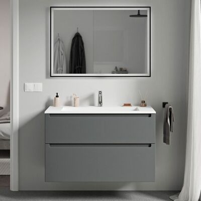 Bernstein - Mueble Lavabo Suspendido Mdf Antracita Mate, Lavabo Fundición Blanco Mate + Orificio Grifería, Cajone Giratorio 80x46x62cm Vireo Antracita Mate, Blanco Mate Con Orificio Para Grifo. Bernstein - Mueble Lavabo Suspendido Mdf Antracita Mate, Lavabo Fundición Blanco Mate + Orificio Grifería, Cajone Giratorio 80x46x62cm Vireo Antracita Mate, Blanco Mate Con Orificio Para Grifo.
