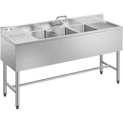 Vevor Fregadero Independiente De 3 Compartimentos Con Grifo, Acero Inoxidable, Lavabo De 1524 X 470 X 838 Mm Con 2 Escurridores, Protector Antisalpicaduras Para Hogares Exteriores Cocinas Restaurantes Vevor Fregadero Independiente De 3 Compartimentos Con Grifo, Acero Inoxidable, Lavabo De 1524 X 470 X 838 Mm Con 2 Escurridores, Protector Antisalpicaduras Para Hogares Exteriores Cocinas Restaurantes