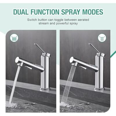 OEM Grifo De Baño Cromado Con Rociador Extraíble, Grifo De Baño Monomando De 1 Orificio, Grifo Práctico Para Fregadero De Bar/lavadero De Autocaravana Con Rociador/desagüe Extraíble, Grifo Mezclador De La OEM Grifo De Baño Cromado Con Rociador Extraíble, Grifo De Baño Monomando De 1 Orificio, Grifo Práctico Para Fregadero De Bar/lavadero De Autocaravana Con Rociador/desagüe Extraíble, Grifo Mezclador De La