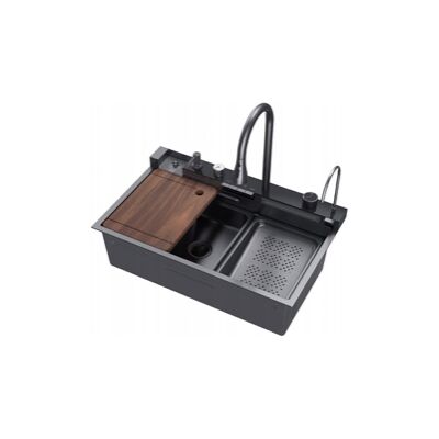 OEM Fregadero Nayes De Un Solo Seno, Acero Negro, Efecto Cascada, Grifo, Dispensador De Agua, Tabla De Cortar. OEM Fregadero Nayes De Un Solo Seno, Acero Negro, Efecto Cascada, Grifo, Dispensador De Agua, Tabla De Cortar.