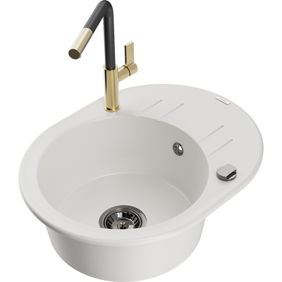 Mexen Kevin Fregadero De Granito De 1 Cuenco Con Escurridor Y Grifo De Cocina Flora, Blanco - 6517-20-670401-57-b Mexen Kevin Fregadero De Granito De 1 Cuenco Con Escurridor Y Grifo De Cocina Flora, Blanco - 6517-20-670401-57-b