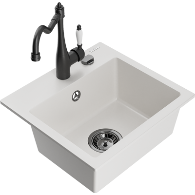 Mexen Milo Fregadero De Granito De 1 Seno Con Grifo De Cocina Carla, Blanco - 6505-20-670700-70 Mexen Milo Fregadero De Granito De 1 Seno Con Grifo De Cocina Carla, Blanco - 6505-20-670700-70