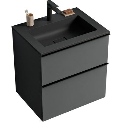 Bernstein - Mueble Lavabo Suspendido Mdf Antracita Mate, Lavabo Fundición Negro Mate Con Orificio Grifería, Tirador Cromado 60x46x62cm - Lavoa Antracita Mate, Cromo, Negro Mate Con Orificio Para Grifo Bernstein - Mueble Lavabo Suspendido Mdf Antracita Mate, Lavabo Fundición Negro Mate Con Orificio Grifería, Tirador Cromado 60x46x62cm - Lavoa Antracita Mate, Cromo, Negro Mate Con Orificio Para Grifo