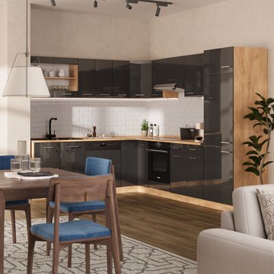Vicco Cocina esquina - Antracita brillo/roble dorado eléctrico - 227x287 cm - Cocina esquina Vicco Cocina esquina - Antracita brillo/roble dorado eléctrico - 227x287 cm - Cocina esquina