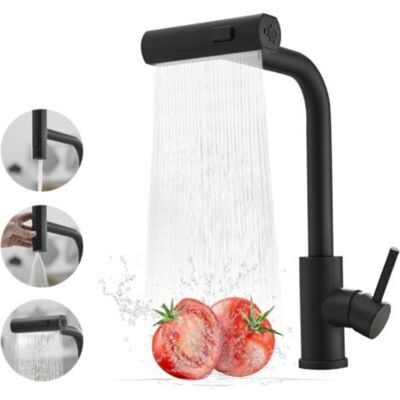 OEM Grifo De Cocina Negro Con Rociador Extraíble, Grifo De Cocina Tipo Cascada De Acero Inoxidable, Grifo Monomando Para Fregadero Con Rociador Extraíble De 3 Funciones. OEM Grifo De Cocina Negro Con Rociador Extraíble, Grifo De Cocina Tipo Cascada De Acero Inoxidable, Grifo Monomando Para Fregadero Con Rociador Extraíble De 3 Funciones.