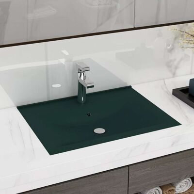 lavabo de lujo vidaXL con orificio para grifo Verde Oscuro - Lavabo de baño lavabo de lujo vidaXL con orificio para grifo Verde Oscuro - Lavabo de baño
