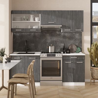 Gabinete de Cocina Vicco R-Line - 200cm Concreto Negro/Blanco Gabinete de Cocina Vicco R-Line - 200cm Concreto Negro/Blanco