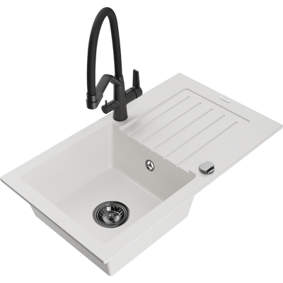 Mexen Pablo Fregadero De Granito 1-cubeta Con Escurridor Y Grifo De Cocina Duo, Blanco - 6510-20-671701-70-b Mexen Pablo Fregadero De Granito 1-cubeta Con Escurridor Y Grifo De Cocina Duo, Blanco - 6510-20-671701-70-b
