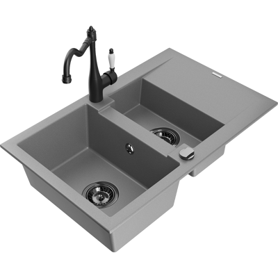 Mexen Gaspar Fregadero De Granito De 1,5 Tazones Con Escurridor Y Grifo De Cocina Carla, Gris - 6507-71-670700-70-b Mexen Gaspar Fregadero De Granito De 1,5 Tazones Con Escurridor Y Grifo De Cocina Carla, Gris - 6507-71-670700-70-b