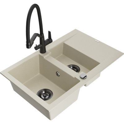 Mexen Gaspar Fregadero De Granito De 1,5 Senos Con Escurridor Y Grifo De Cocina Duo, Beige - 6507-69-671701-70-b Mexen Gaspar Fregadero De Granito De 1,5 Senos Con Escurridor Y Grifo De Cocina Duo, Beige - 6507-69-671701-70-b