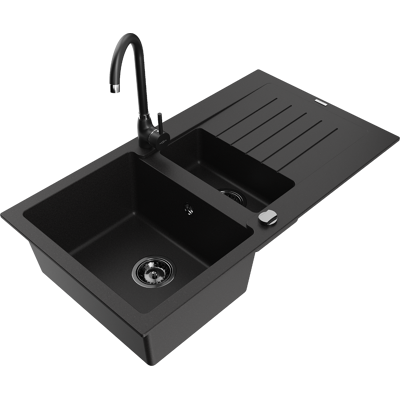 Mexen Matias Fregadero De Granito De 1,5 Senos Con Escurridor Y Grifo De Cocina Telma, Negro - 6502-77-670200-70-b Mexen Matias Fregadero De Granito De 1,5 Senos Con Escurridor Y Grifo De Cocina Telma, Negro - 6502-77-670200-70-b