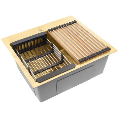 Fregadero De Acero Con Juego De Accesorios Rea Leo 50 Brush Gold Fregadero De Acero Con Juego De Accesorios Rea Leo 50 Brush Gold