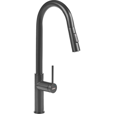 BELIANI Grifo De Cocina Con Caño Extraíble Grifo Mezclador De Acero Inoxidable Acabado Cepillado Negro Paranam BELIANI Grifo De Cocina Con Caño Extraíble Grifo Mezclador De Acero Inoxidable Acabado Cepillado Negro Paranam