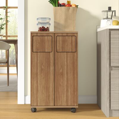 JHY DESIGN Armario Para Basura De 2 Compartimentos, Mueble De Cocina Móvil Con Acabado En Roble, Unidad De Clasificación De Residuos De 2 Puertas Con Ruedas, Para Cocina Y Comedor, 46,7 X 35 X 80 Cm JHY DESIGN Armario Para Basura De 2 Compartimentos, Mueble De Cocina Móvil Con Acabado En Roble, Unidad De Clasificación De Residuos De 2 Puertas Con Ruedas, Para Cocina Y Comedor, 46,7 X 35 X 80 Cm
