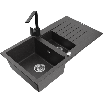 Mexen Matias Fregadero De Granito De 1,5 Senos Con Escurridor Y Grifo De Cocina Rita, Negro Moteado - 6502-76-670300-70 Mexen Matias Fregadero De Granito De 1,5 Senos Con Escurridor Y Grifo De Cocina Rita, Negro Moteado - 6502-76-670300-70