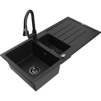 Mexen Andres Fregadero De Granito De 1,5 Senos Con Escurridor Y Grifo De Cocina Elia, Negro - 6515-77-670101-70-b Mexen Andres Fregadero De Granito De 1,5 Senos Con Escurridor Y Grifo De Cocina Elia, Negro - 6515-77-670101-70-b