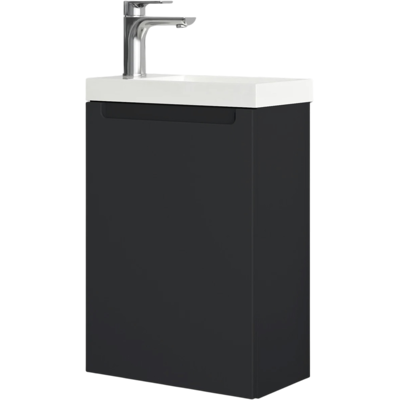 Bernstein - Mueble Lavabo Suspendido Mdf Negro Mate 40x22x60cm, Senos Blancos + Desagüe Pop-up + Orificio Grifería - Vireo 40 Negro Mate Bernstein - Mueble Lavabo Suspendido Mdf Negro Mate 40x22x60cm, Senos Blancos + Desagüe Pop-up + Orificio Grifería - Vireo 40 Negro Mate