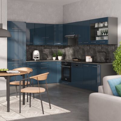 Vicco - Cocina Esquinera Fame-line, Azul Oscuro Alto Brillo/antracita, 227 X 287 Cm , Et Roble Vicco - Cocina Esquinera Fame-line, Azul Oscuro Alto Brillo/antracita, 227 X 287 Cm , Et Roble