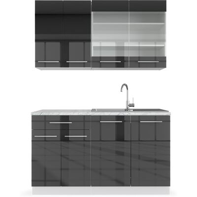 Vicco - Cocina Para Solteros Fame-line, Antracita Brillo Intenso/blanco, 140 Cm , Et Mármol Vicco - Cocina Para Solteros Fame-line, Antracita Brillo Intenso/blanco, 140 Cm , Et Mármol