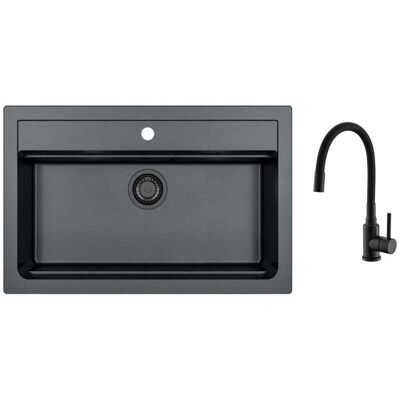 Alveus - Conjunto De Fregadero Atrox 40 Y Grifo Mintas, Negro Intenso Seta25644 Alveus - Conjunto De Fregadero Atrox 40 Y Grifo Mintas, Negro Intenso Seta25644