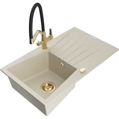 Mexen Cesar Fregadero De Granito De 1 Seno Con Escurridor Y Grifo De Cocina Duo, Beige - 6514-69-671701-57-g Mexen Cesar Fregadero De Granito De 1 Seno Con Escurridor Y Grifo De Cocina Duo, Beige - 6514-69-671701-57-g