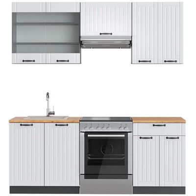 Vicco - Mueble De Cocina Fame-line, Casa De Campo Blanca/antracita, 200 Cm , Et Roble Vicco - Mueble De Cocina Fame-line, Casa De Campo Blanca/antracita, 200 Cm , Et Roble