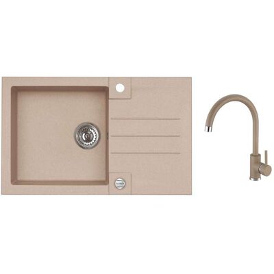 Alveus - Conjunto Fregadero Rock 130 Y Grifo Kati, Con Desagüe, Beige Seta25889 Alveus - Conjunto Fregadero Rock 130 Y Grifo Kati, Con Desagüe, Beige Seta25889