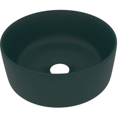 lavabo redondo de cerámica verde oscuro de lujo vidaXL - Accesorio de baño lavabo redondo de cerámica verde oscuro de lujo vidaXL - Accesorio de baño