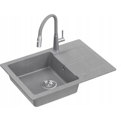 OEM Fregadero De Granito Gris Nayes De 77x44 Cm + Sifón + Grifo + Tapón OEM Fregadero De Granito Gris Nayes De 77x44 Cm + Sifón + Grifo + Tapón