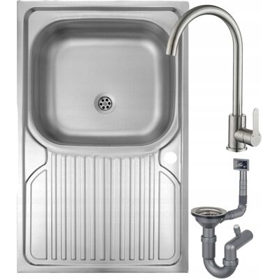 OEM Fregadero De Acero Inoxidable De Un Solo Seno Con Orificio Para Grifo + Grifo + Sifón 80x60 OEM Fregadero De Acero Inoxidable De Un Solo Seno Con Orificio Para Grifo + Grifo + Sifón 80x60