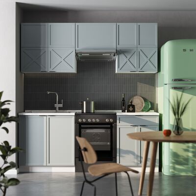 Mueble De Cocina Fame-line, Azul Claro-gris-blanco, 200 Cm , Et Mármol, Vicco Mueble De Cocina Fame-line, Azul Claro-gris-blanco, 200 Cm , Et Mármol, Vicco