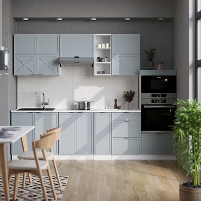 Mueble De Cocina Fame-line, Azul Claro-gris-blanco, 280 Cm , Et Mármol, Vicco Mueble De Cocina Fame-line, Azul Claro-gris-blanco, 280 Cm , Et Mármol, Vicco