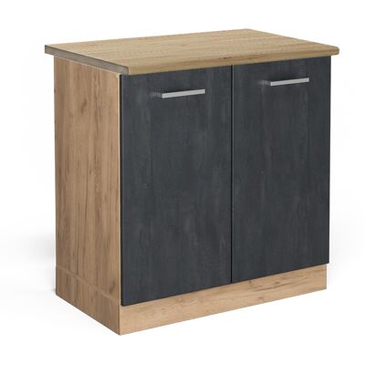 Armario bajo para fregadero R-Line Hormigón negro / Roble dorado - Mueble de cocina Armario bajo para fregadero R-Line Hormigón negro / Roble dorado - Mueble de cocina