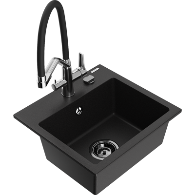Mexen Milo Fregadero De Granito De 1 Seno Con Grifo De Cocina Duo, Negro - 6505-77-671701-07-b Mexen Milo Fregadero De Granito De 1 Seno Con Grifo De Cocina Duo, Negro - 6505-77-671701-07-b