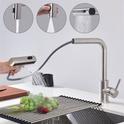OEM Grifo De Cocina Con Rociador Extraíble, Grifo Mezclador Para Fregadero Con Acabado Cepillado Y 3 Opciones De Rociado. OEM Grifo De Cocina Con Rociador Extraíble, Grifo Mezclador Para Fregadero Con Acabado Cepillado Y 3 Opciones De Rociado.