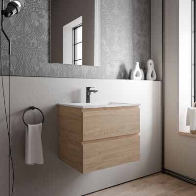 Mueble Bajo Lavabo Ava 60 Cm Con Lavabo De Fundición Mineral Bruxelles- Color A Elegir:honeygold Oak, Blanco Mate Con Orificio Para Grifo - Bernstein Mueble Bajo Lavabo Ava 60 Cm Con Lavabo De Fundición Mineral Bruxelles- Color A Elegir:honeygold Oak, Blanco Mate Con Orificio Para Grifo - Bernstein